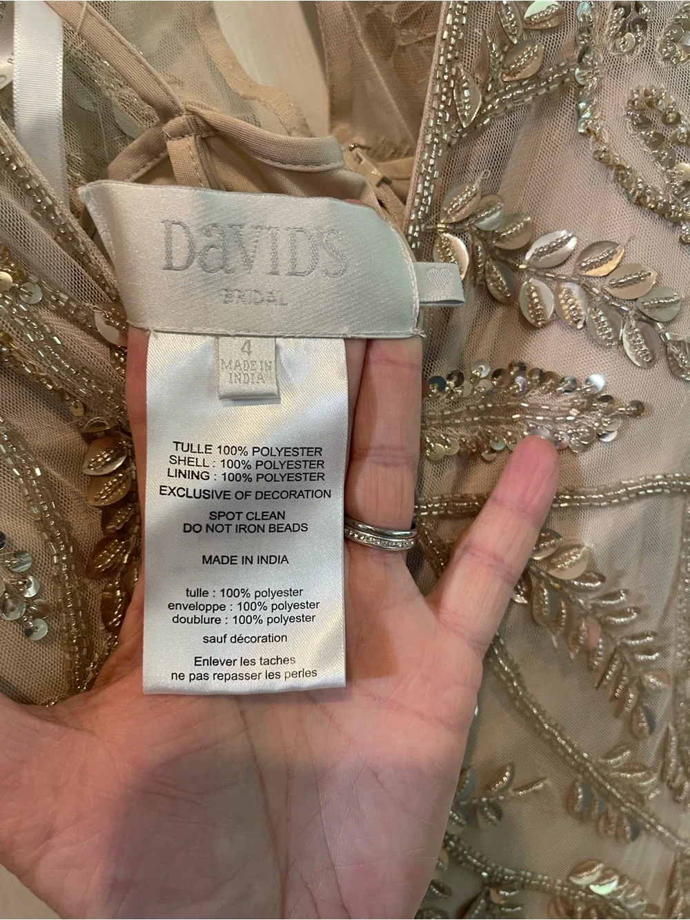David's Bridal Champagne Beaded V-Neck Maxi Dress Formal Gown NWT - Picture 2 of 16